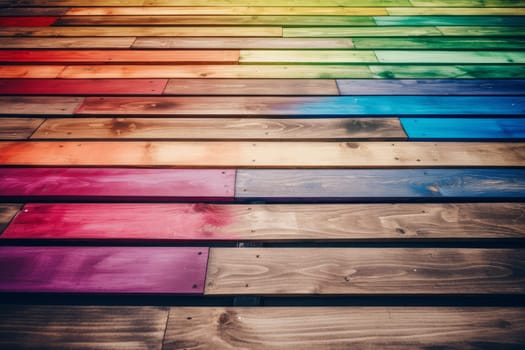 Rainbow wooden planks. Colorful board. Generate Ai
