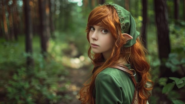 Girl in an elf costume against the backdrop of a cosplay event AI