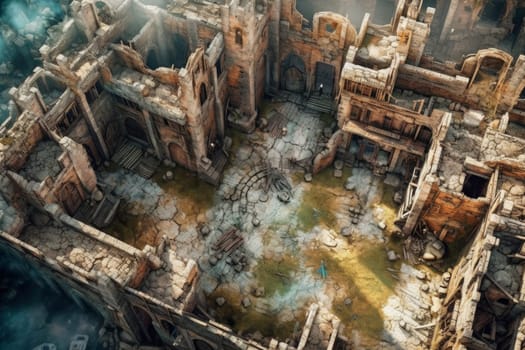 Ruined city. Ruins damage broken. Generate Ai