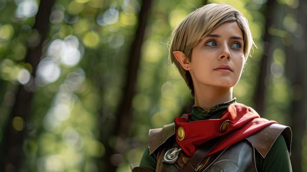 Girl in an elf costume against the backdrop of a cosplay event AI