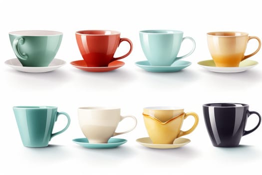 Set of different cups. Tea ceramic drink. Generate Ai