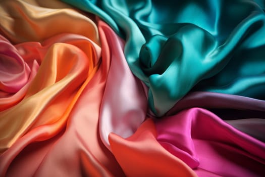 Silk textile colorful. Elegant soft material. Generate Ai