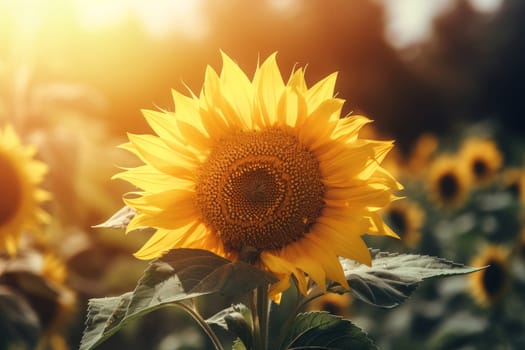 Sunflower blurred sunny background. Nature sunrise. Generate Ai