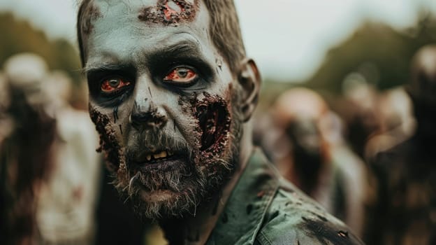 Makeup in zombie style. Professional makeup for filming AI