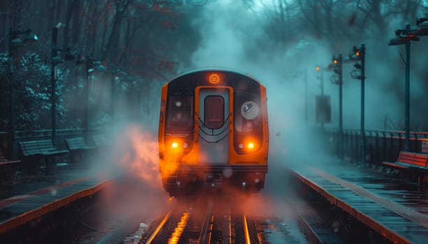 The train is in the fog. High quality photo