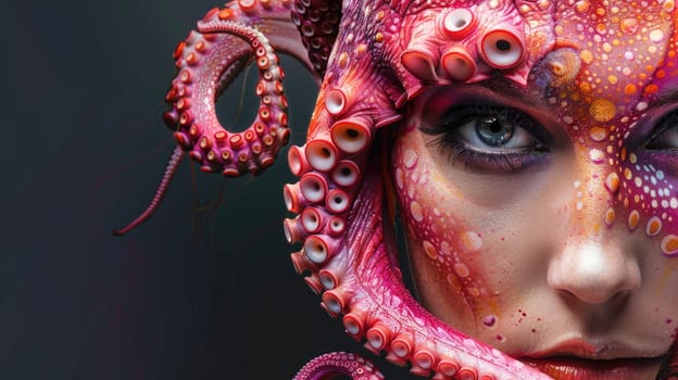 Makeup of a fantastic sea creature. Professional makeup for filming AI