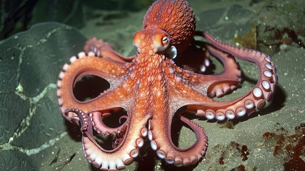 Octopus in its natural habitat on the seabed with its tentacles AI