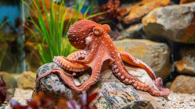 Octopus in its natural habitat on the seabed with its tentacles AI