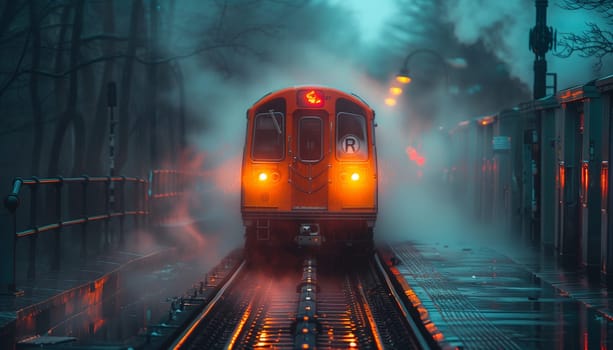 The train is in the fog. High quality photo