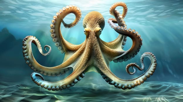 Octopus. Huge Kraken. Monster attacking ships in a storm AI