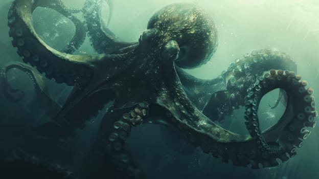 Octopus. Huge Kraken. Monster attacking ships in a storm AI