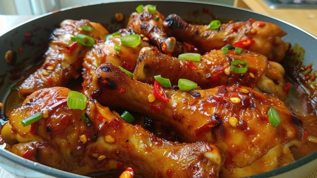 Sweet and spicy honey grilled chicken. Chicken legs cooked in Asian style AI
