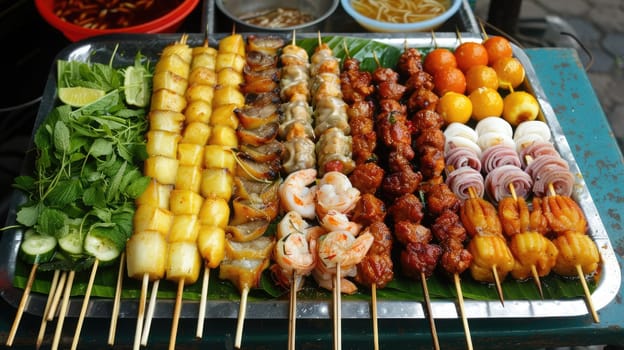 Variety of food items offered at a street fair outdoors AI