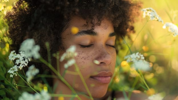 Young pretty woman. Pollen allergies, seasonal allergic reactions. Spring allergy concept AI