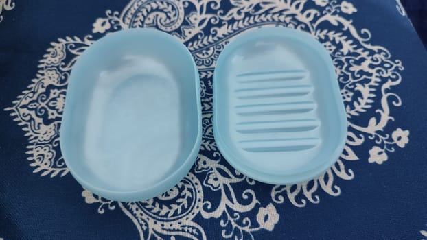 blue plastic soap dish for soap soa, hygiene object. High quality photo