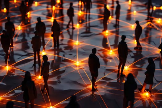 A rich tapestry of light and shadow plays across a crowd of figures, interconnected by glowing nodes. It's a powerful representation of today's interconnected society and the networks that bind us