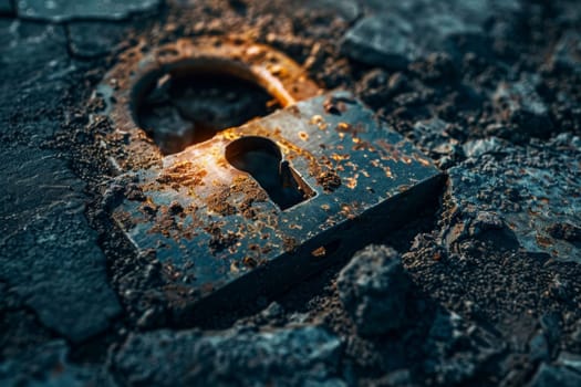 The last light of day caresses an aged lock, highlighting the beauty in decay and the passage of time