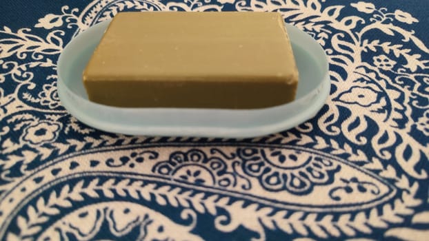 blue plastic soap dish for soap, hygiene object. High quality photo
