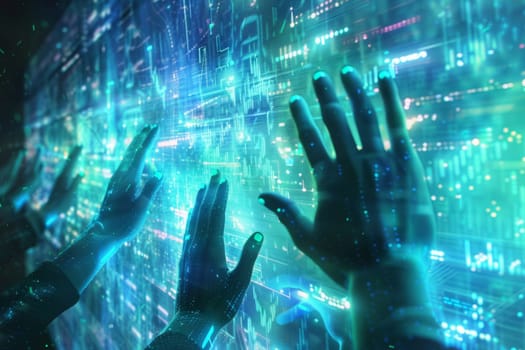 A dynamic abstract of colorful digital hands reaching out, depicting the idea of connectivity in the digital age. The vibrant artwork conveys interaction and the flow of digital information