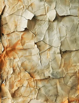 A detailed view of a crumpled beige paper resembling a stone wall texture, offering a unique pattern like Bedrock, a natural material similar to wood