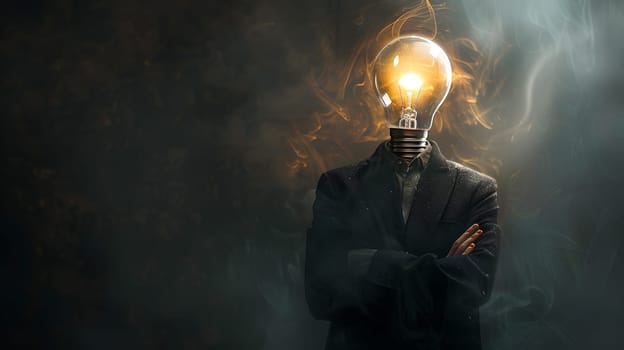 a man in a suit with a light bulb instead of his head . High quality