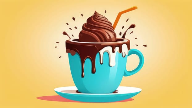 Delicious chocolate ice cream coffee dessert served in cup on pastel background, ready to be enjoyed. For advertising, banner, relaxation, menu, dessert, culinary or cafe themed content. Copy space