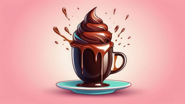 Delicious ice cream coffee dessert in cup, beautifully presented on vibrant pink background. For advertising, banner, relaxation, lifestyle, menu, dessert, culinary, cafe themed content. Copy space