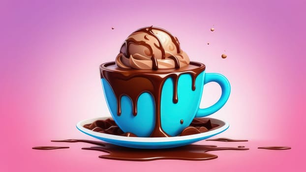 Delicious ice cream coffee dessert in cup, beautifully presented on vibrant pink background. For advertising, banner, relaxation, lifestyle, menu, dessert, culinary, cafe themed content. Copy space