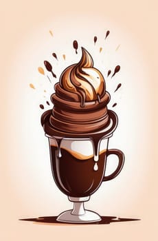 Delicious chocolate ice cream coffee dessert served in cup on pastel background, ready to be enjoyed. For advertising, banner, relaxation, menu, dessert, culinary or cafe themed content. Copy space