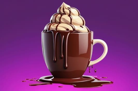 Delicious ice cream coffee dessert in cup, beautifully presented on vibrant pink background. For advertising, banner, relaxation, lifestyle, menu, dessert, culinary, cafe themed content. Copy space