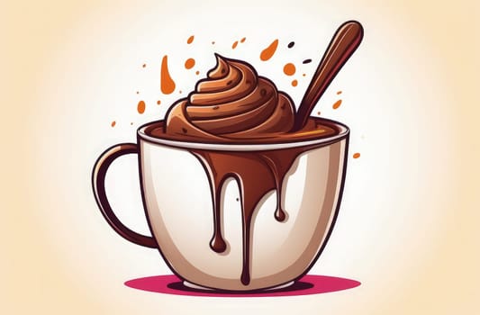 Delicious chocolate ice cream coffee dessert served in cup on pastel background, ready to be enjoyed. For advertising, banner, relaxation, menu, dessert, culinary or cafe themed content. Copy space