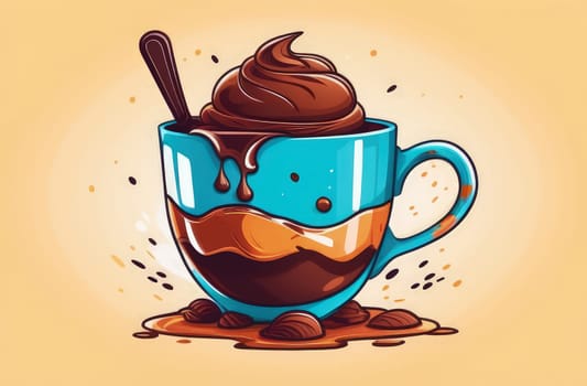 Tempting serving of chocolate ice cream in cup placed on pastel background, highlighting deliciousness of dessert. For advertising, banner, menu, dessert, culinary or cafe themed content. Copy space