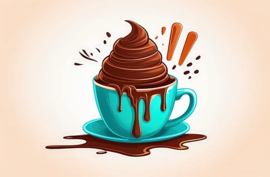 Delicious chocolate ice cream coffee dessert served in cup on pastel background, ready to be enjoyed. For advertising, banner, relaxation, menu, dessert, culinary or cafe themed content. Copy space