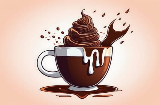 Delicious chocolate ice cream coffee dessert served in cup on pastel background, ready to be enjoyed. For advertising, banner, relaxation, menu, dessert, culinary or cafe themed content. Copy space