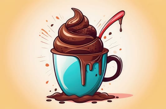 Delicious chocolate ice cream coffee dessert served in cup on pastel background, ready to be enjoyed. For advertising, banner, relaxation, menu, dessert, culinary or cafe themed content. Copy space