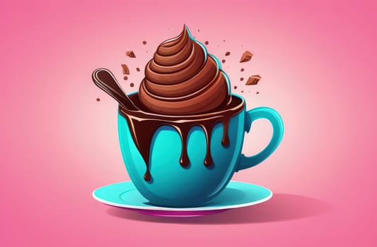 Delicious ice cream coffee dessert in cup, beautifully presented on vibrant pink background. For advertising, banner, relaxation, lifestyle, menu, dessert, culinary, cafe themed content. Copy space