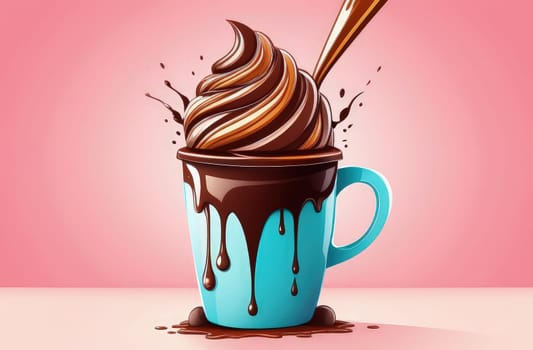 Delicious ice cream coffee dessert in cup, beautifully presented on vibrant pink background. For advertising, banner, relaxation, lifestyle, menu, dessert, culinary, cafe themed content. Copy space