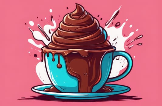 Delicious ice cream coffee dessert in cup, beautifully presented on vibrant pink background. For advertising, banner, relaxation, lifestyle, menu, dessert, culinary, cafe themed content. Copy space