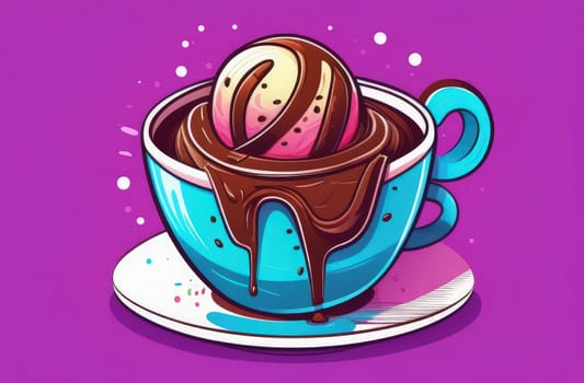 Delicious ice cream coffee dessert in cup, beautifully presented on vibrant pink background. For advertising, banner, relaxation, lifestyle, menu, dessert, culinary, cafe themed content. Copy space