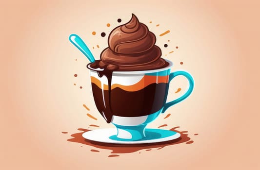 Delicious chocolate ice cream coffee dessert served in cup on pastel background, ready to be enjoyed. For advertising, banner, relaxation, menu, dessert, culinary or cafe themed content. Copy space