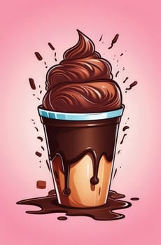 Delicious chocolate ice cream coffee dessert served in cup on pastel background, ready to be enjoyed. For advertising, banner, relaxation, menu, dessert, culinary or cafe themed content. Copy space