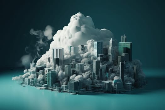 Cloud computing city. Storage data. Generate Ai