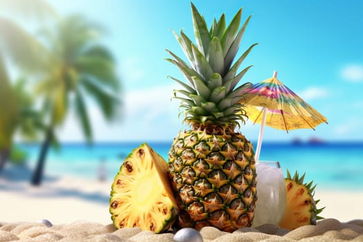 Pineapple cocktail. Fresh tropic drink. Generate Ai