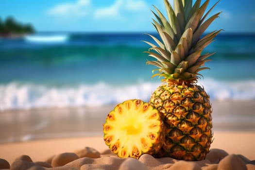 Pineapple cocktail beach. Ananas soda juice. Generate Ai