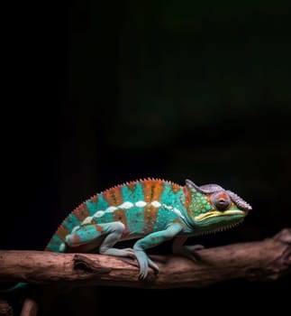 Colorful chameleon banner. Nature skin color. Generate Ai