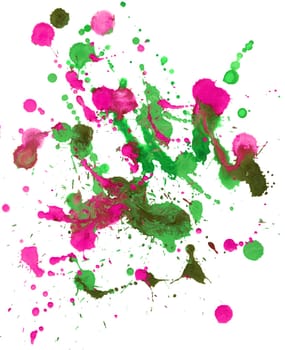 Drops and blots together with watercolor and gouache monotypes isolated on a white background for design and creating art effects