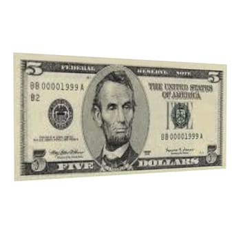 A five dollar bill with Abraham Lincoln on it. High quality 3d illustration