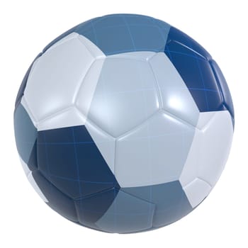 A soccer ball with blue and white stripes. High quality 3d illustration