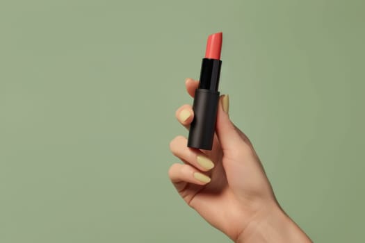 mockup style lipstick in the hand shot. Generative AI.