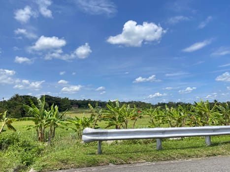 beautiful view of landscape and green view with blue sky and white cloud natural view and green fields